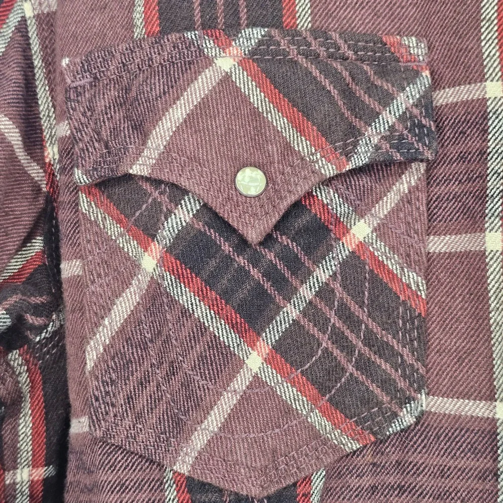 True Religion Western Pearl Snap Shirt XXXL Maroon Plaid Cowboy Grunge Urban